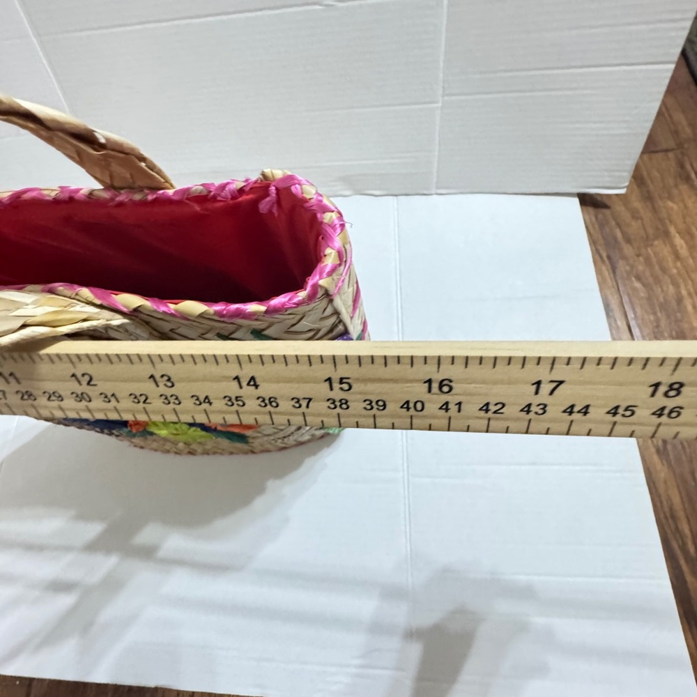 Vintage Bahamas Woven Straw Tote‎ Bag Floral Embroidered Beach Handbag Tropical - Picture 5 of 7